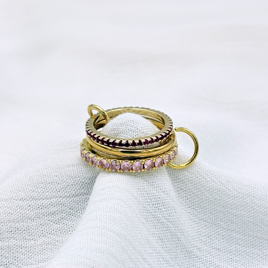 ANILLO ACERO TRIPLE CRISTALES ROSADOS AN3869G28