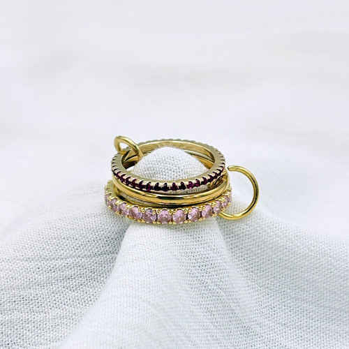 ANILLO ACERO TRIPLE CRISTALES ROSADOS AN3869G28