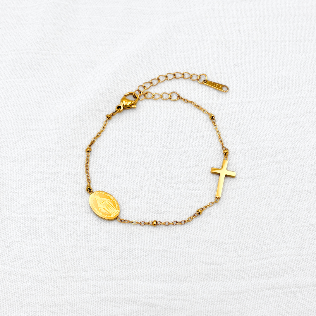 PULSERA ACERO MEDALLA MILAGROZA Y CRUZ PU1016G59