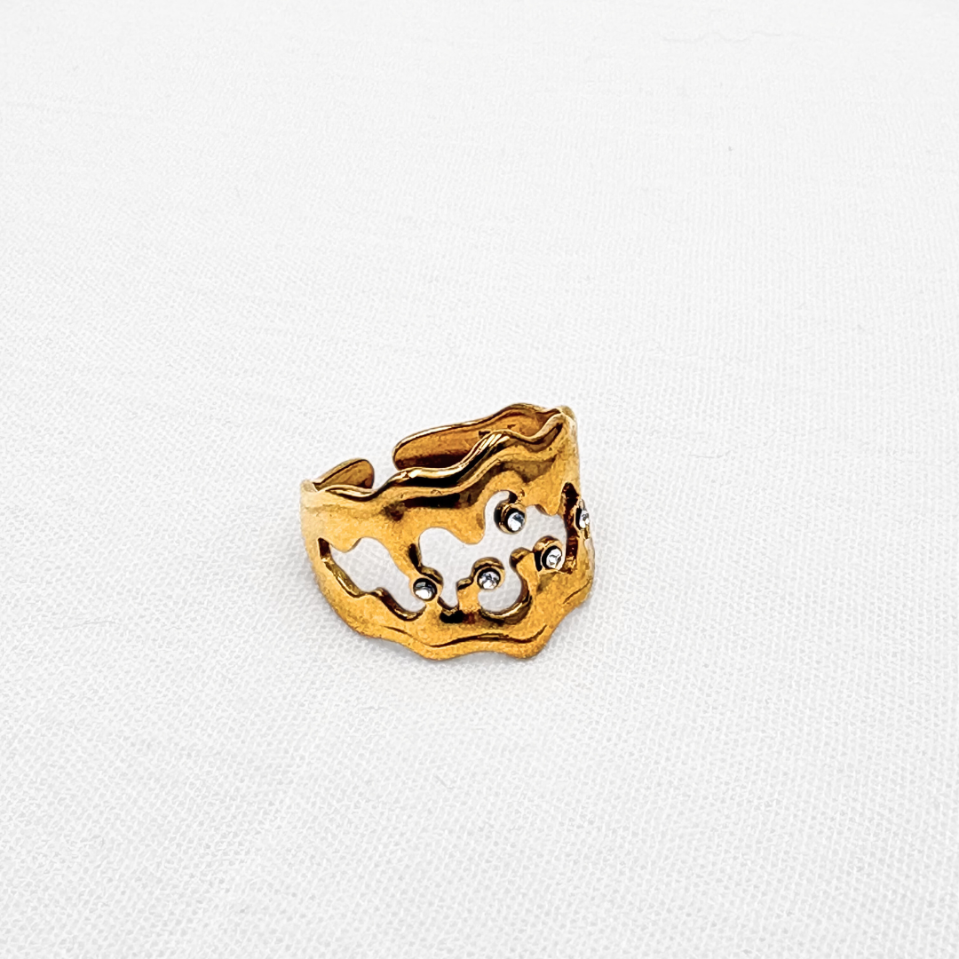 ANILLO AJUSTABLE DE DISEÑO ORGÁNICO CALADO CON CRISTALES EN ACERO AN3894G62