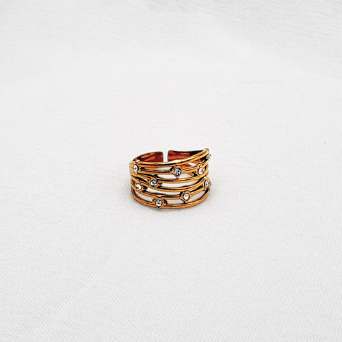 ANILLO AJUSTABLE DE BANDAS MULTINIVEL CON PUNTOS DE LUZ EN ACERO CON BAÑO DE ORO DE 18K  AN3891G30