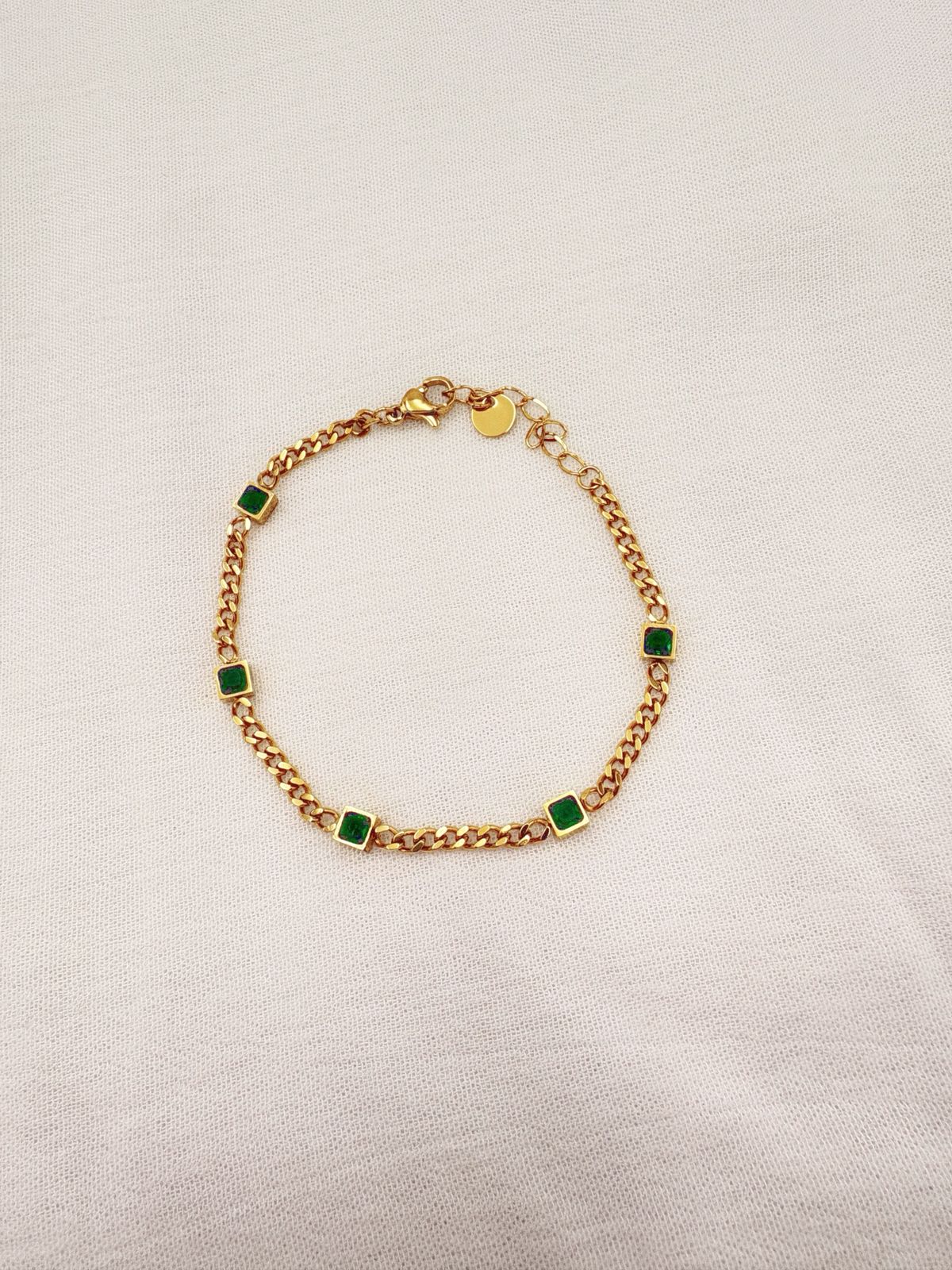 Pulsera de Cadena de Eslabones con Cristales color esmeralda PU2071G42