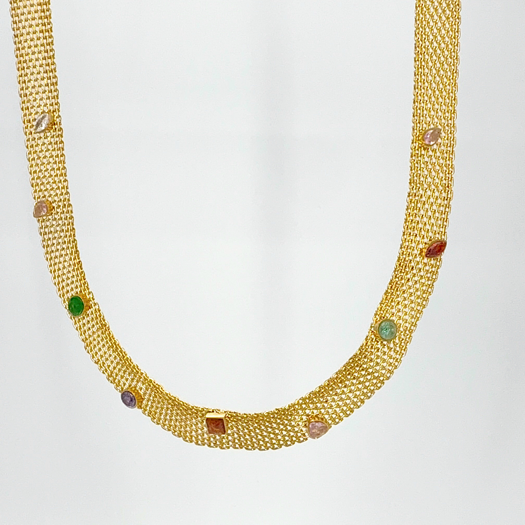 COLLAR DE MALLA TEJIDA CON CIRCONIAS MULTICOLORES CO1929G61 TIENDA A&C
