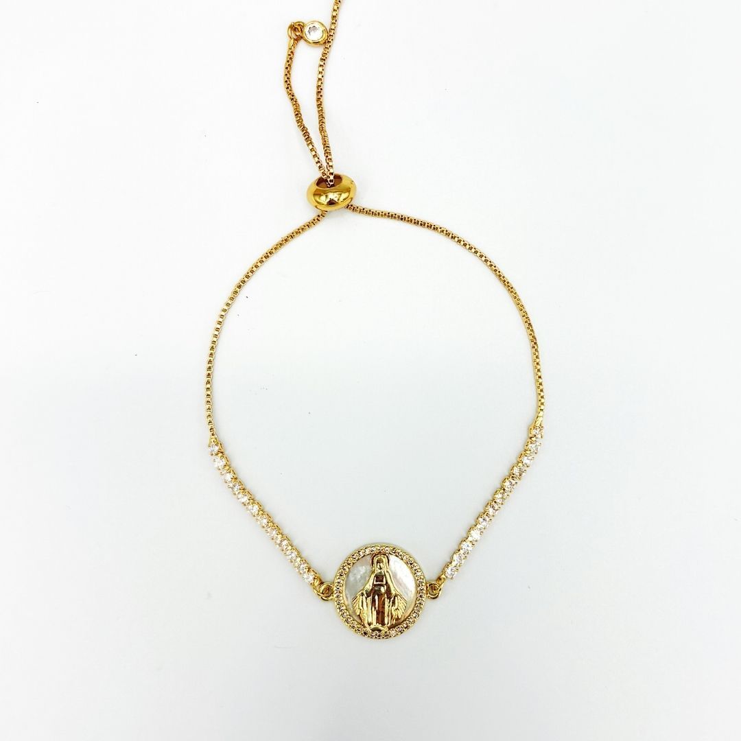 PULSERA DE MEDALLA MILAGROSA CON FONDO DE NACAR BAÑO DE ORO PU2103G58