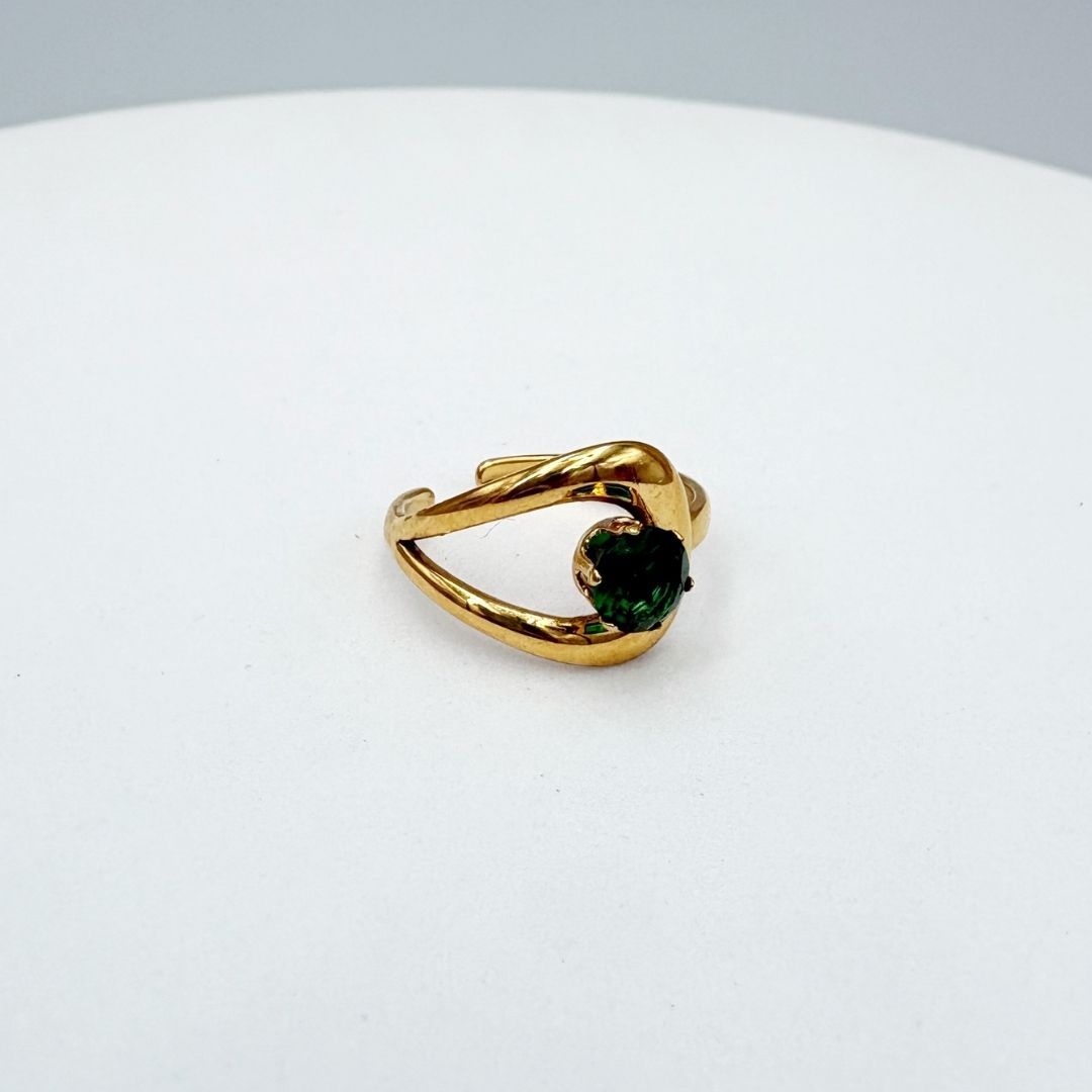 ANILLO DE BANDA DOBLE CON CIRCONIA VERDE ESMERALDA EN ACERO AJUSTABLE AN3954G85