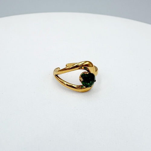 ANILLO DE BANDA DOBLE CON CIRCONIA VERDE ESMERALDA EN ACERO AJUSTABLE AN3954G85