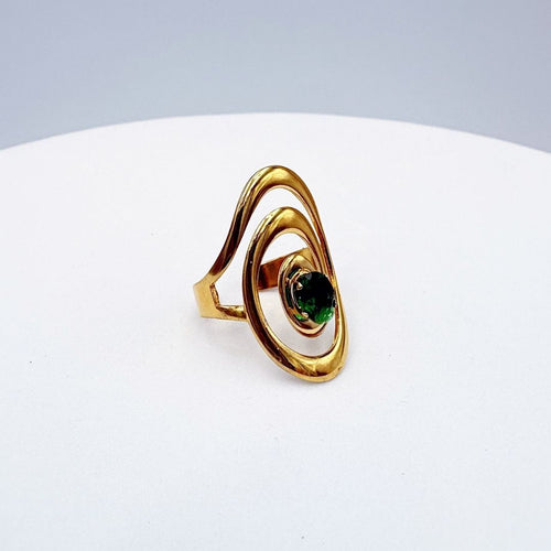 ANILLO DE ESPIRAL CON CRISTAL VERDE EN ACERO Y AJUSTABLE AN3978G58