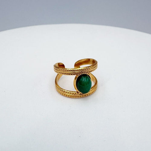 ANILLO CON PIEDRA VERDE AJUSTABLE EN ACERO AN3981G72