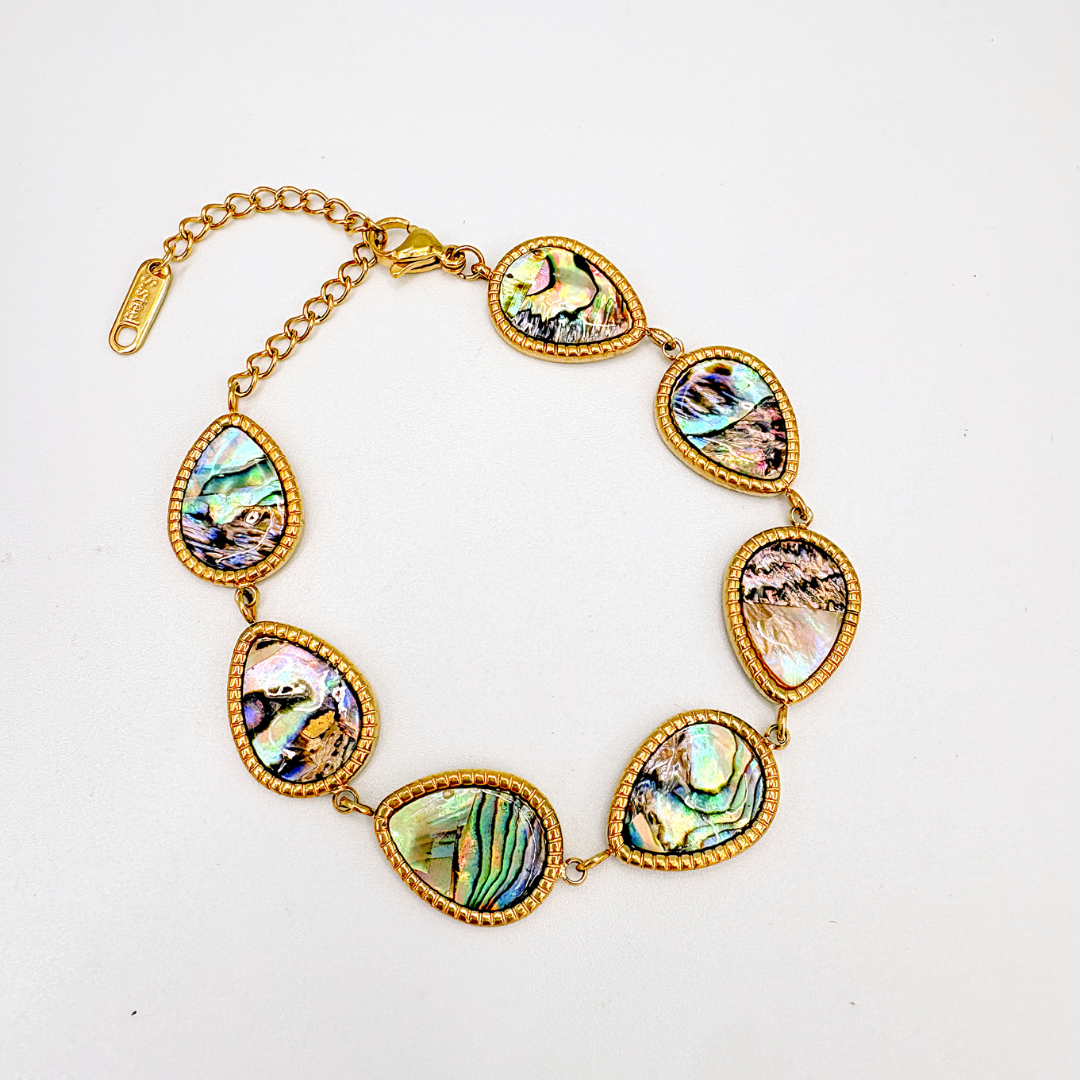 PULSERA DORADA DE DIJES EN FORMA DE GOTAS DE ABULÓN   EN ACERO PU2129G61