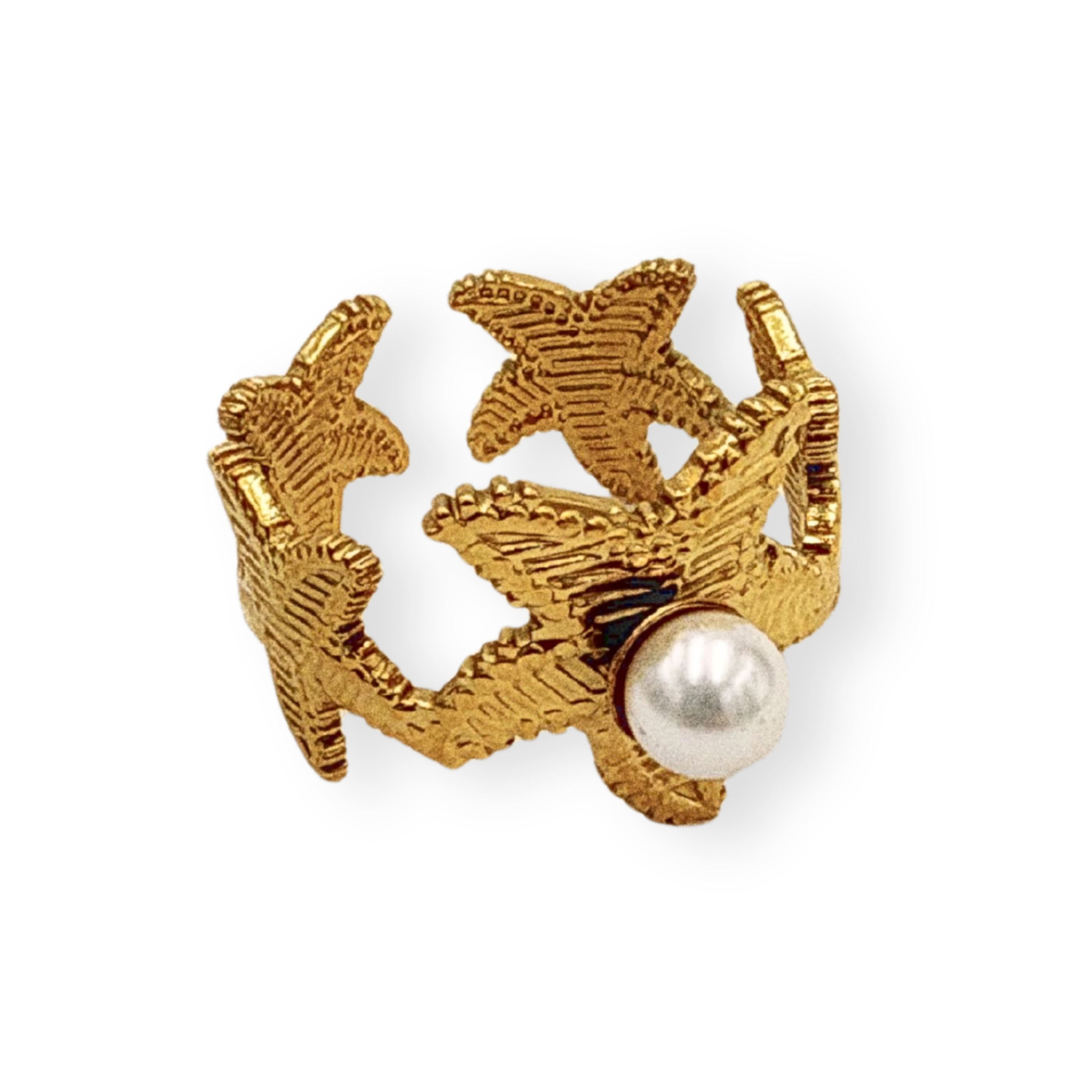 Anillo estrellas de mar con perla