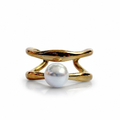 Anillo con doble aro con perla en uno en acero ajustable AN4046G78
