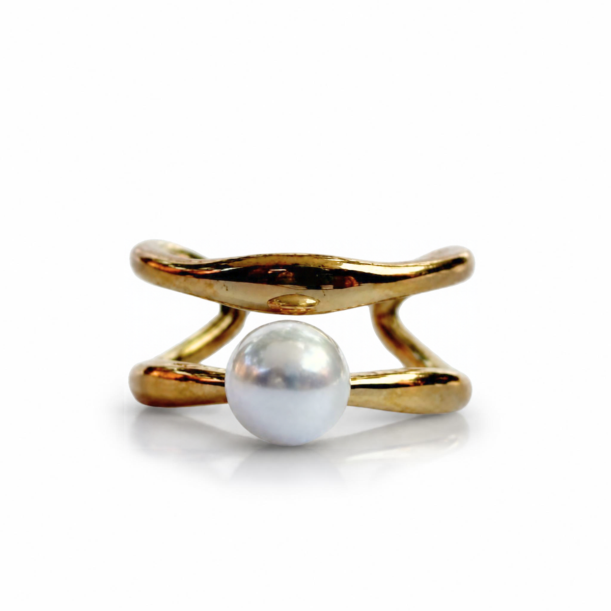 Anillo con doble aro con perla en uno en acero ajustable AN4046G78