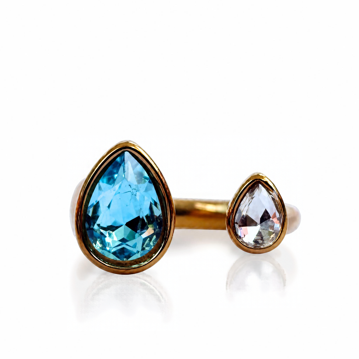 Anillo abierto con doble circonia con corte de pera en acero ajustable AN4049G90