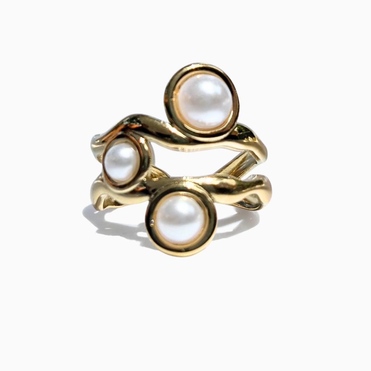 Anillo de tres perlas en acero ajustable AN4053G78