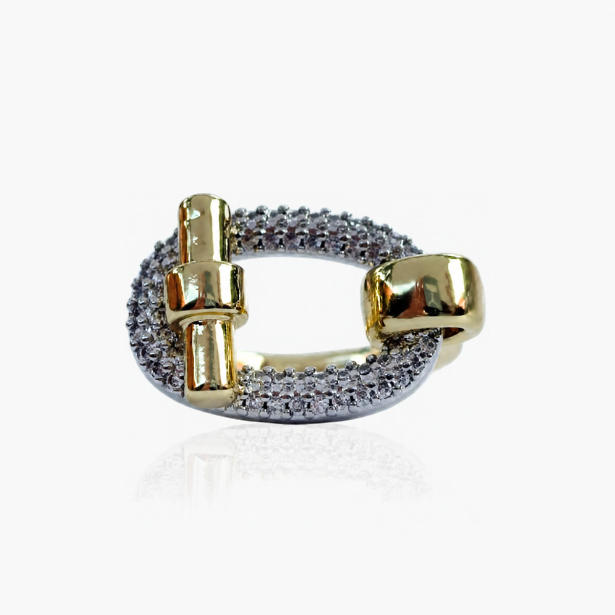 Anillo con eslabón con bitono con circonias micropavé en acero talla 7 AN4061G127
