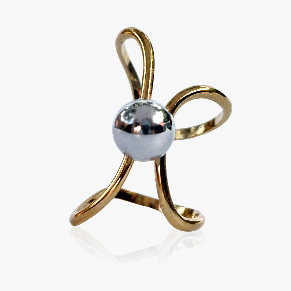 Anillo de acero ajustable dorado con esfera plateada AN4063G116