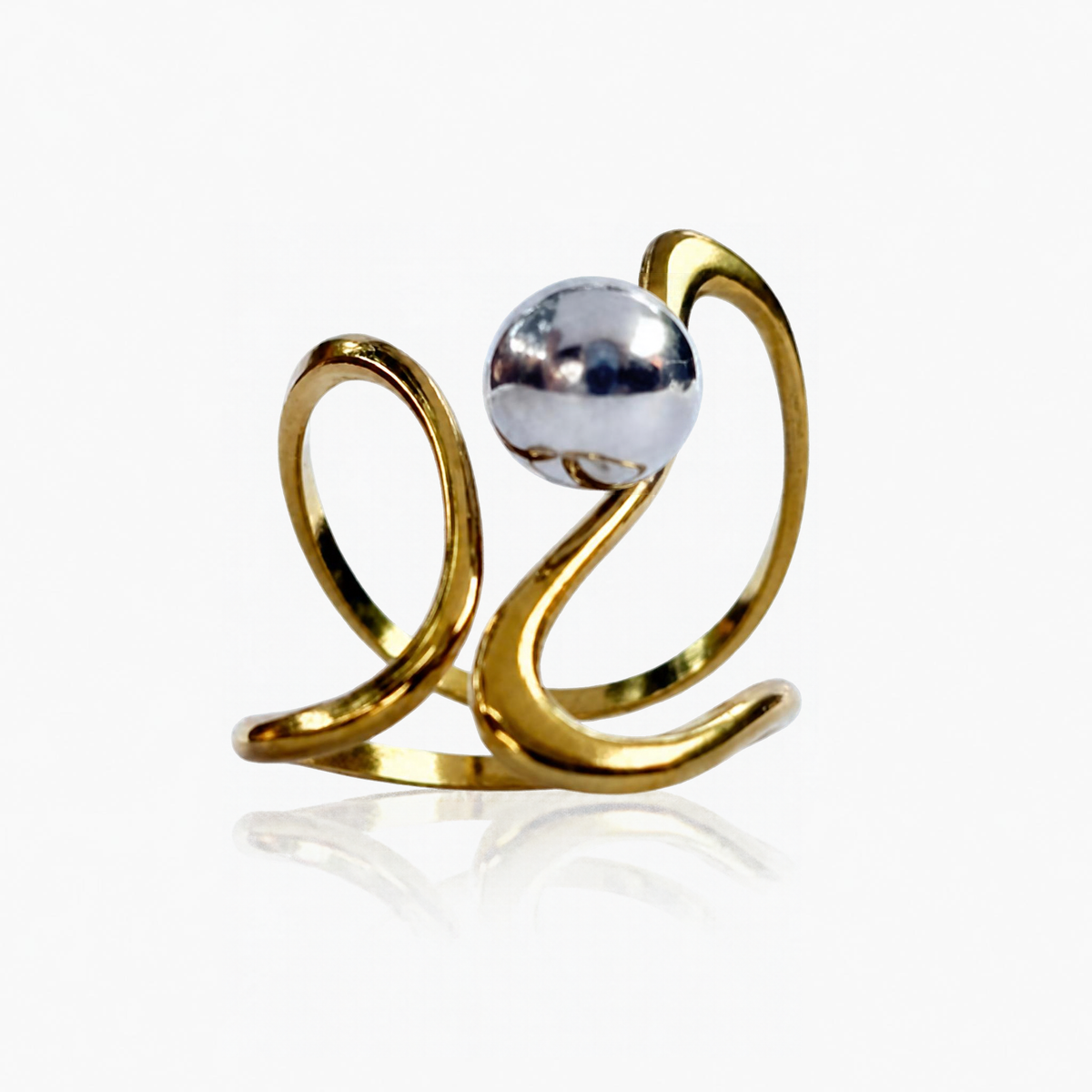 Anillo de dos aros con esfera plateada ajustable en acero AN4065G116