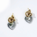 Aretes de corazón bitono con 3 circulos AR3261G49