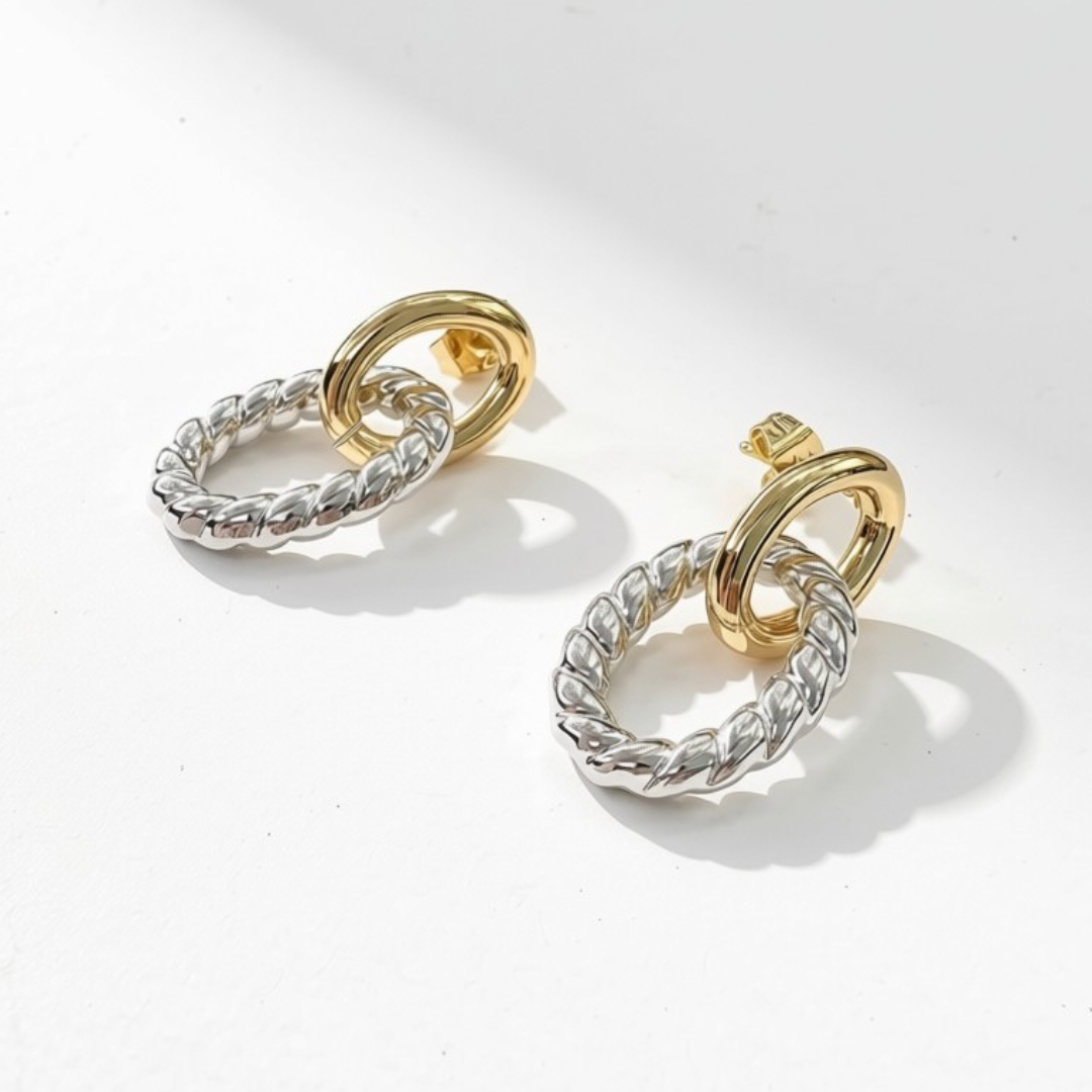 Aretes bicolor con ovalos trenzados AR3270G102