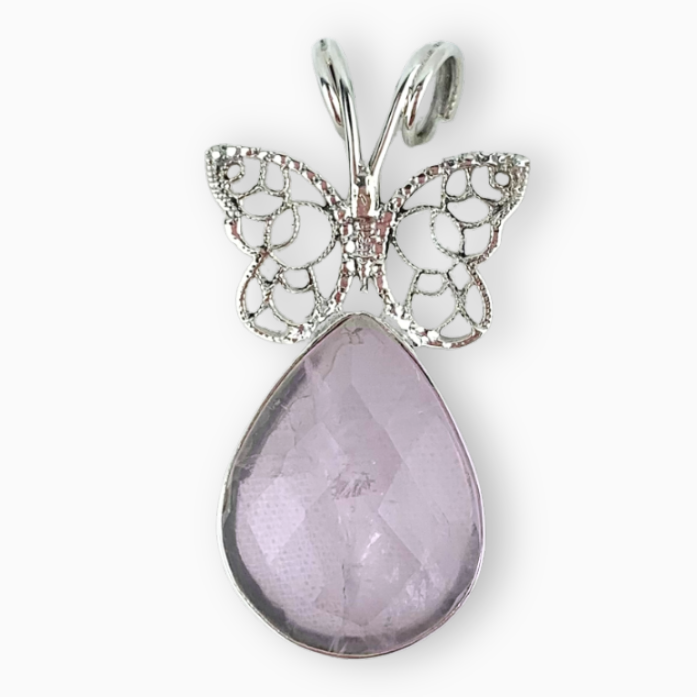 Dije mariposa con cuarzo rosa
