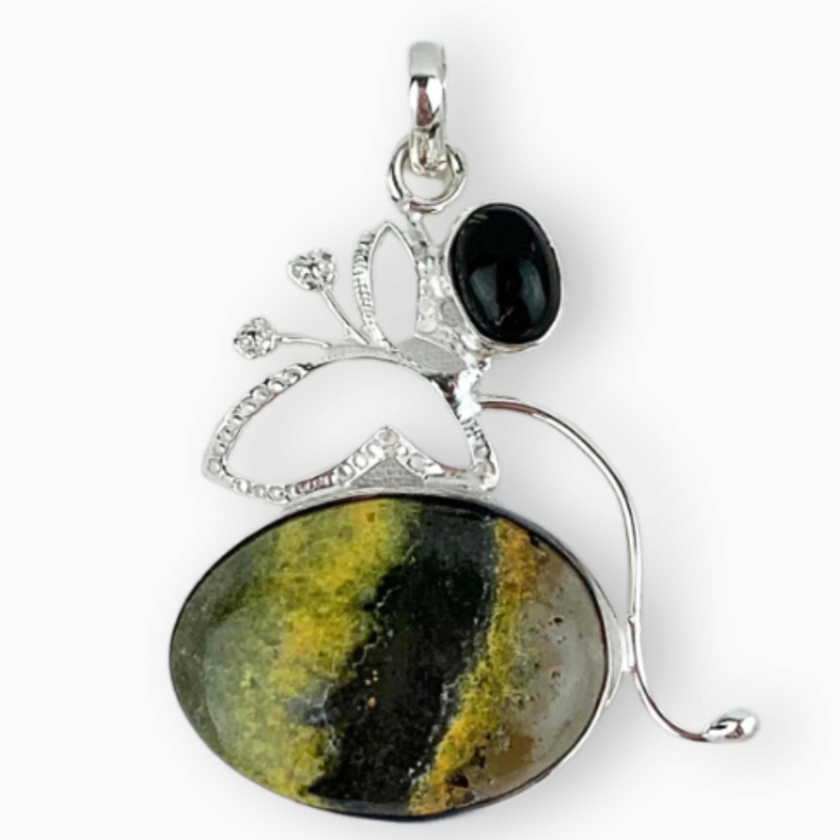 Dije plata con jaspe abejorro y onix