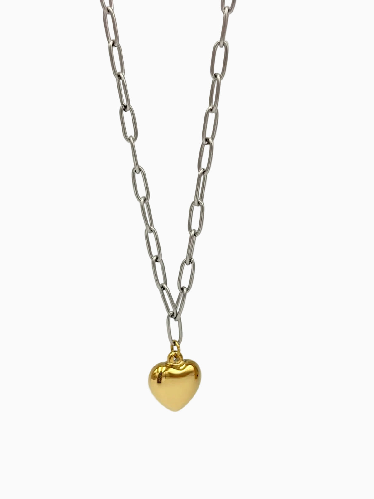 Collar plateado con corazón dorado CO2000G74