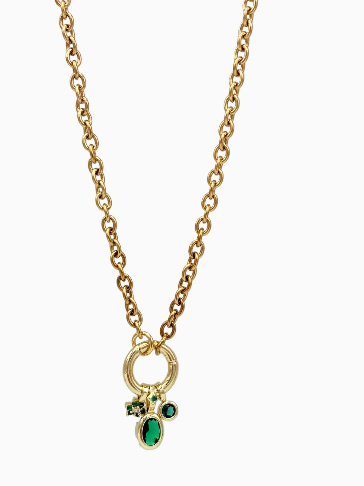 Collar con dije de círculo y chispitas verdes CO1998G93