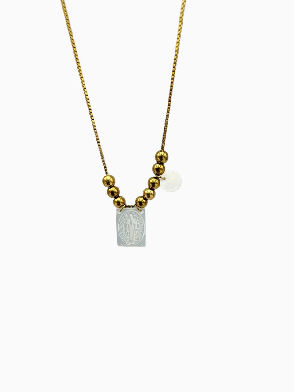 Collar dorado con bolitas y dije de San Benito CO1983G65