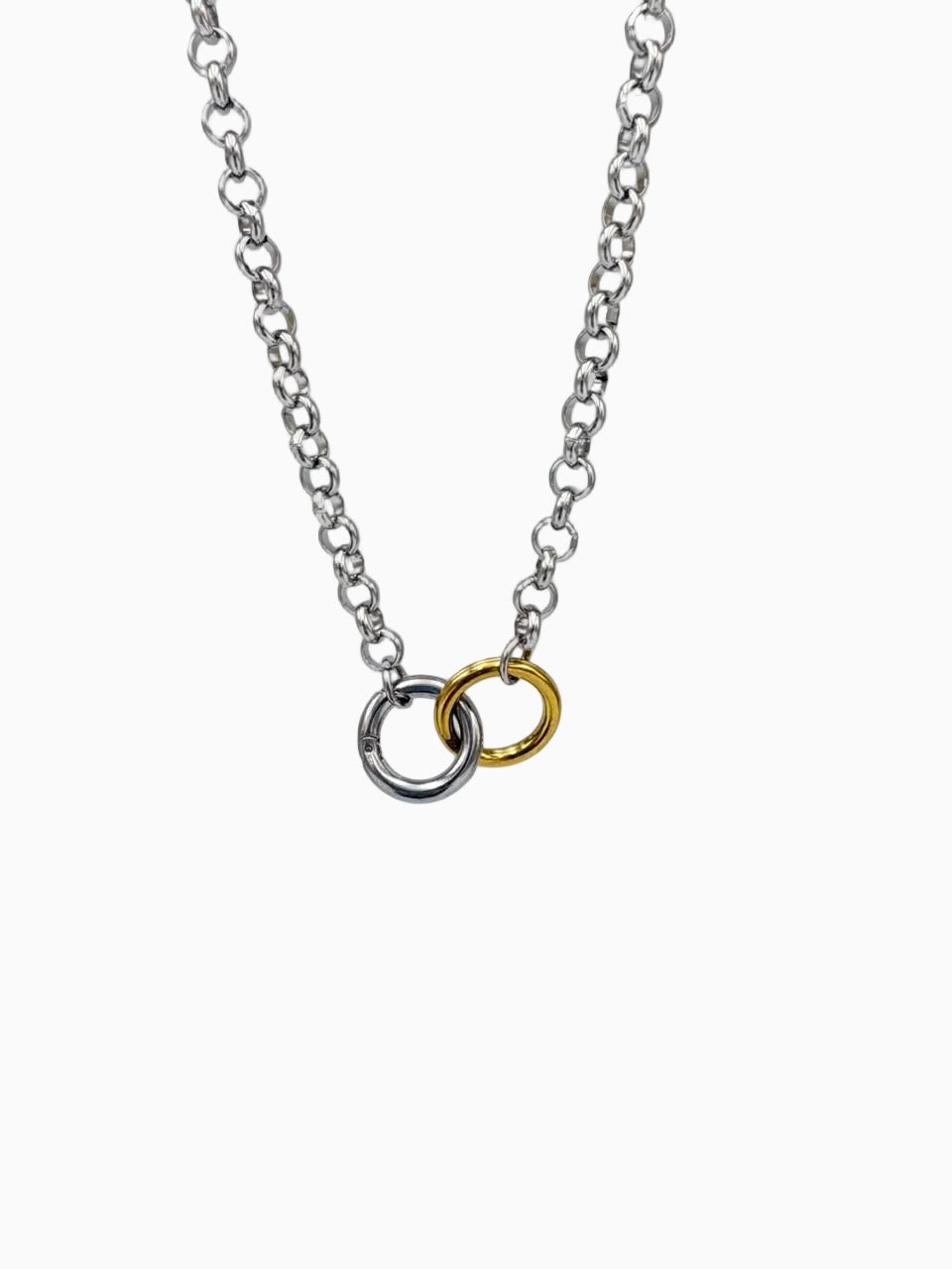 Collar plateado dije de argollas bicolor CO1975G102
